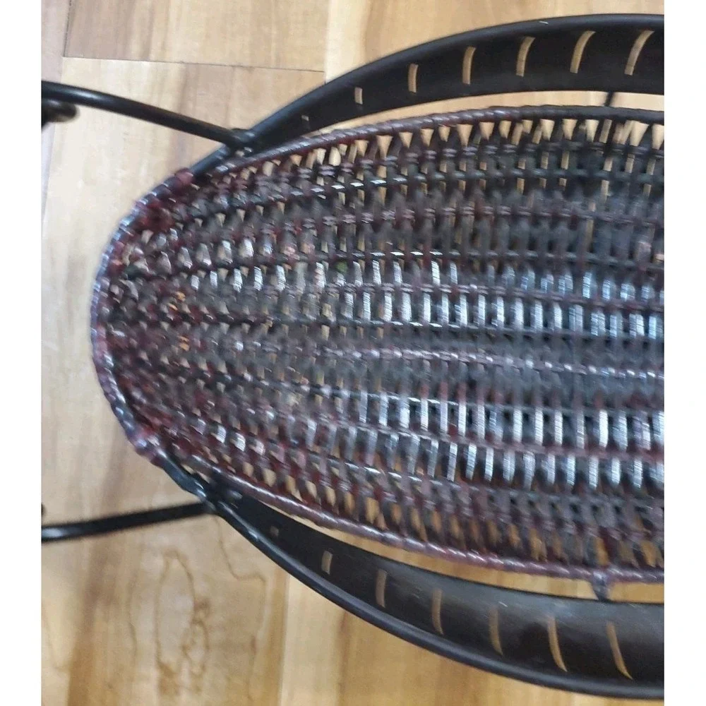Vtg Mediterranean Style Wicker Metal Banana Basket Brown Black Oval Boho 17 inch